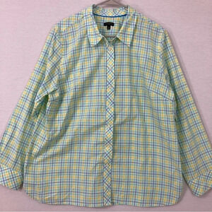 Talbots Multi Color Plaid Cotton Office Career Long Sleeve Button Down XL